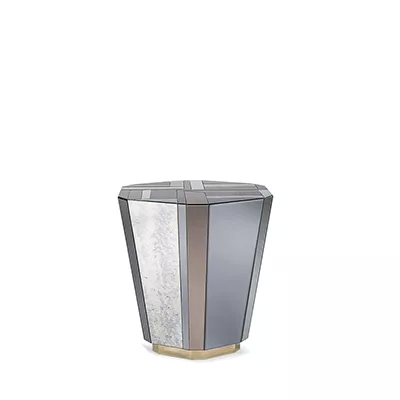 Side table with angular shapes and multicolored glass from the Art Deco period.