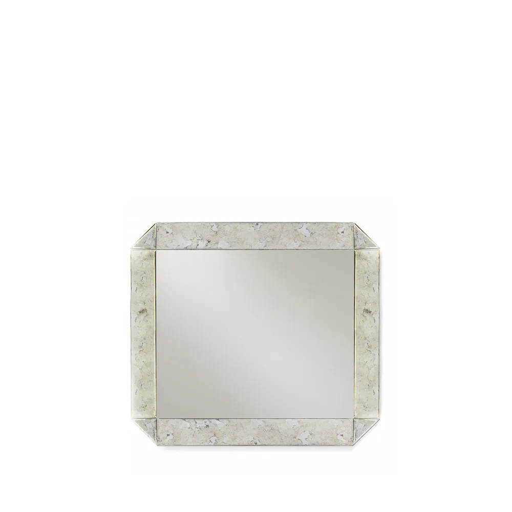 Vintage mirror, art deco style, whose frame combines strong geometric lines and mirrored panels.